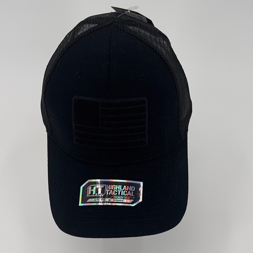 NWT Highland Tactical USA American Flag Black Trucker Mesh Adjustable Cap Hat - Picture 2 of 8